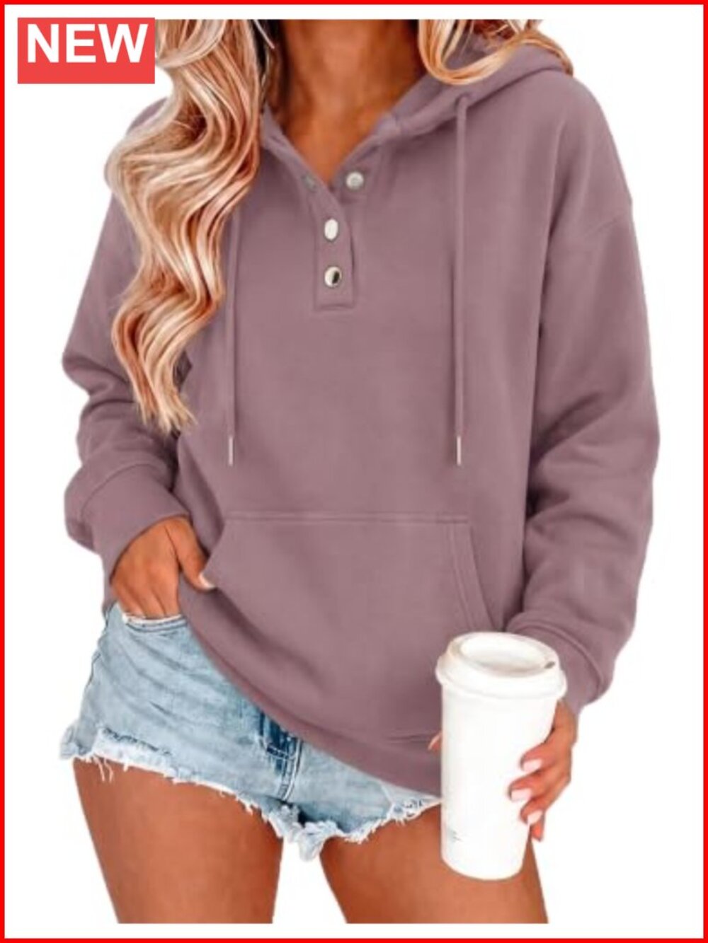 Zeagoo Women's Button Front Hooded Sweatshirt Oversized Pullover
